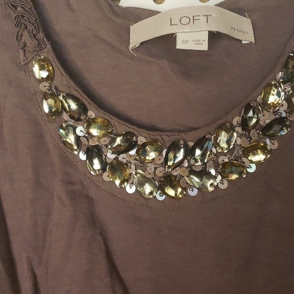 Loft petites dress small EUC brown with rhinestone accent - Picture 3 of 5
